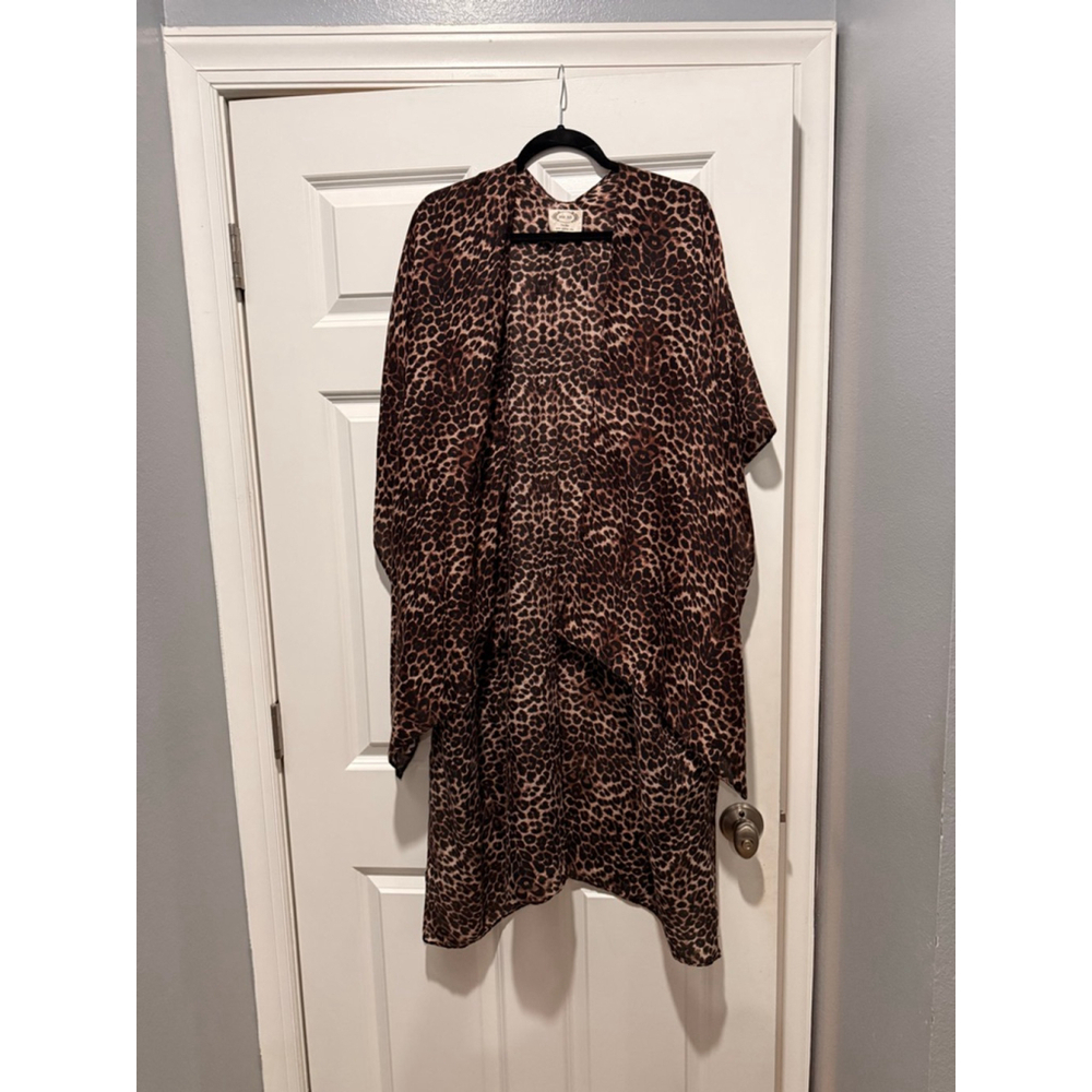Women's Mia Joy Leopard Print Kimono One Size Brown Black - Picture 4 of 6